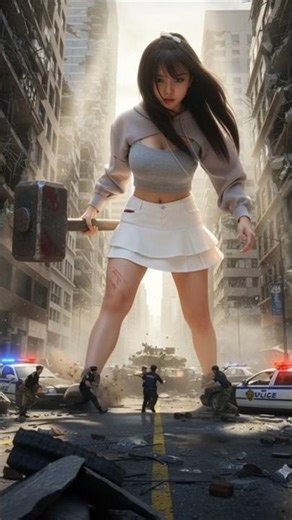 Giant Girl Destroys the City 😱 | Cinematic AI Fantasy Scene #trending #video #humanevolution