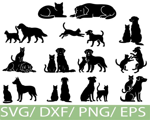 Cat and Dog Silhouette SVG Bundle | Pet Animal Art (digital Download) - Etsy