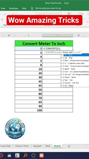 convert Meters to Inch in excel #excel #exceltips #exceltricks #foryou #grow #youtubeshorts #fypage