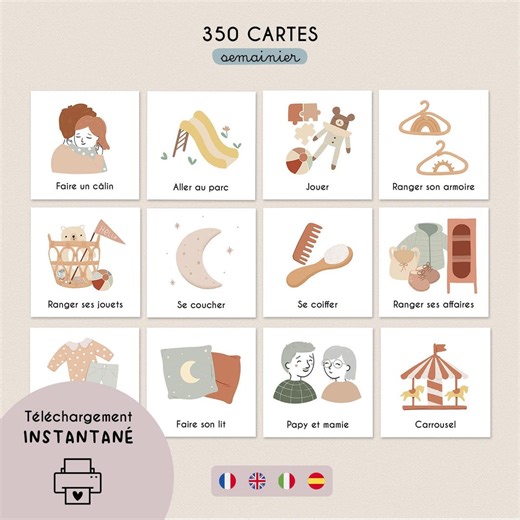 350 Printable Montessori Weekly Planner Cards | Visual Schedule for Kids, Toddler Autonomy, Family Organization, Daily Rhythm, Multilingual - Etsy Australia