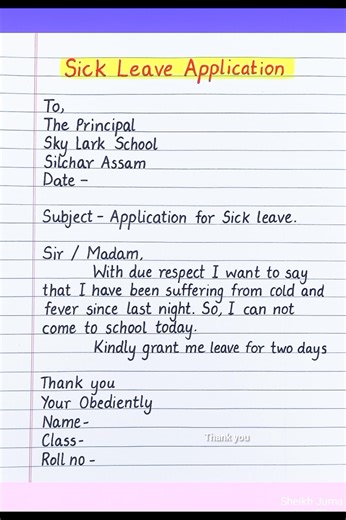 317K views · 2.6K reactions | Sick leave application. #application #sick #englishlearning #sheikhjuma | Sheikh Juma | Facebook