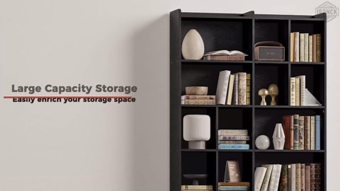 IRONCK Bookshelves and Bookcase, 6 Tiers Large Bookshelf with 4 Doors, Floor Standing Tall Display Storage Shelves for Home Office, Living Room, Bedroom, Black