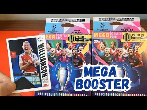 Open 2026 Champions League Topps stickers TWO MEGA BOOSTER PACKS | PARALLELS football sticker