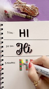 35K views · 152 reactions | Ever wondered how much a simple word can change with just a little more time? Here’s “HI” in 5 seconds, 30 seconds, and 5 minutes—each one a different vibe!  Which version do you like most? Comment below!\#LetteringChallenge #CalligraphyArt #BrushLettering #CreativeChallenge #ArtTransformation #StudyAesthetic #HandwritingGoals #nhuandaocalligraphy | Nhuan Dao Calligraphy | Facebook