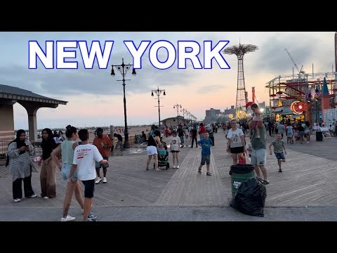 NEW YORK CITY Walking Tour [4K] - BRIGHTON BEACH CONEY ISLAND 🏝️ Evening Walk & Fireworks Show☄️