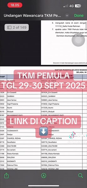 TKM Pemula: Wawancara 29-30 September 2025