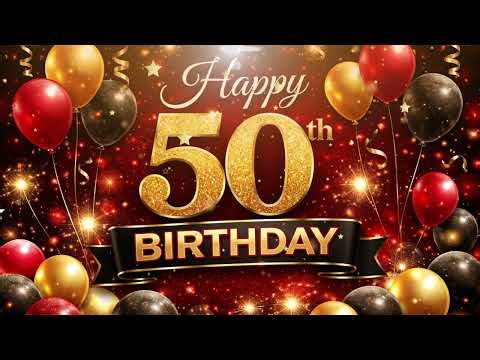 Happy 50th Birthday Party TV Background 💖 Ultra 4K Red Black Gold Ambience | Seamless Loop