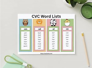 CVC Word List Flashcards – Kindergarten Reading, Phonics (printable) - Etsy Canada