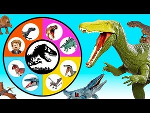 Jurassic World SPIN WHEEL GAME Lots of Dinosaurs Toys! Spinosaurus, Ceratosaurus