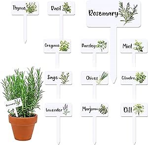 JarThenaAMCS 24Pcs Acrylic Plant Label Signs 12 Styles T-Type Herb Garden Markers Waterproof Reusable Plant Stake Tags with Names for Spring Summer Nursery Indoor Outdoor Garden Decoration