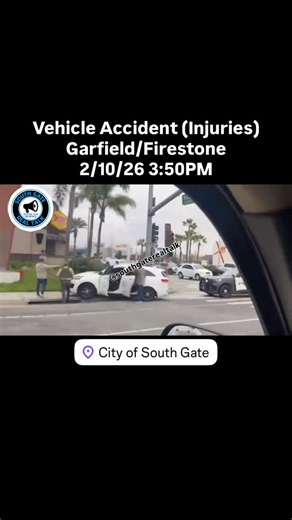 Vehicle Accident (Injuries) Garfield/Firestone 2/10/26 3:50PM. South Gate, California. Injuries were reported, none were confirmed, no updates as of yet. Community news. #Southgate #California #SouthgateRealTalk #Community #news | South Gate Real Talk