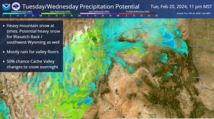 Active weather ahead with a decaying atmospheric river moving into Utah and a complicated snow level situation. This animation shows rain/snow potential today/tonight/tomorrow as depicted by an average of high-resolution models. More info is coming in a few hours as we take a closer look at the situation. #utwx | US National Weather Service Salt Lake City Utah