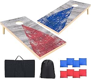 Cornhole Boards Set - Regulation Size 4x2/3x2ft Solid Wood Corn Hole Game Set with 8 Bean Bags and 2 Cornhole Boards - Perfect for Outdoor Game