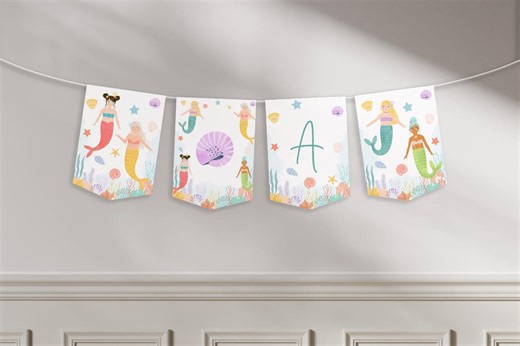 Editable Mermaid Birthday Banner, Mermaid Tail Party Bunting, Under the Sea Birthday Decor, Mermaid Garland, Little Mermaid Decor, 226 - Etsy