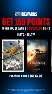 Calling all Cinemark Movie Rewards Members! Earn 150 points when you see 2 or more movies in IMAX between May 1 - July 9. Get tickets now. | Cinemark | Facebook