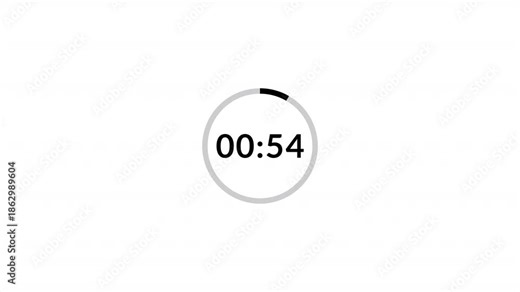 one minute countdown timer animation from 60 second to 0 second on transparent background, 1 minute countdown timer, countdown video with alpha channel