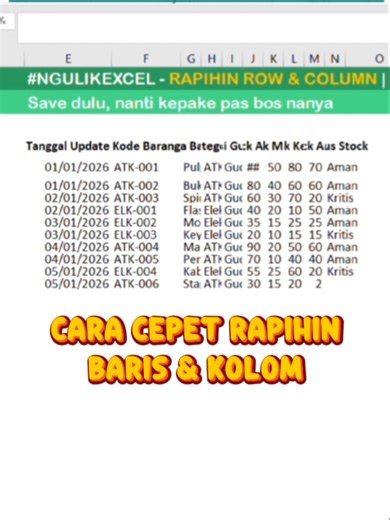 Rapihin Rows and Column di Excel masih digeser-geser? Kelamaan atuh😥 Lamgsung kita pake Shortcut aja! Tapi inget, Wrap Text nya dimatiin dulu yaa. #belajarexcel #tipsexcel #tipsandtricks #admin #kerja