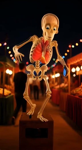 Mr. Skeleton Night Market Adventure 🌙💀 | Bone Facts & Fun #3danimation #aianimation #cinematic