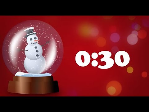 30 Second Timer, Christmas Music, Animated Snowman Snow Globe, White Numbers on Red