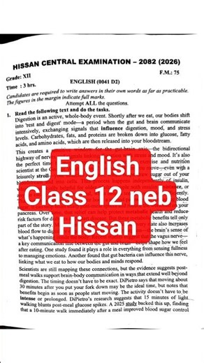 2082 model questions hissan Nepal neb English model question class 12