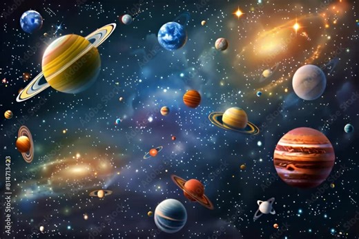 Realistic space background with all planets of solar system