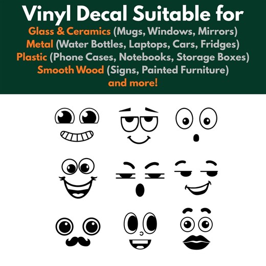 Funny Face Vinyl Sticker Set – Cute Cartoon Face Decals for Laptop, Toilet, Bin, Plant Pot, Phone Case, Appliances – Fun Expression Stickers - Etsy