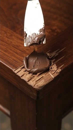 How to Repair Chipped Wooden Table Corners Easily! 🪵 #woodrepair #diy #lifehacks #viral #goldenbrown