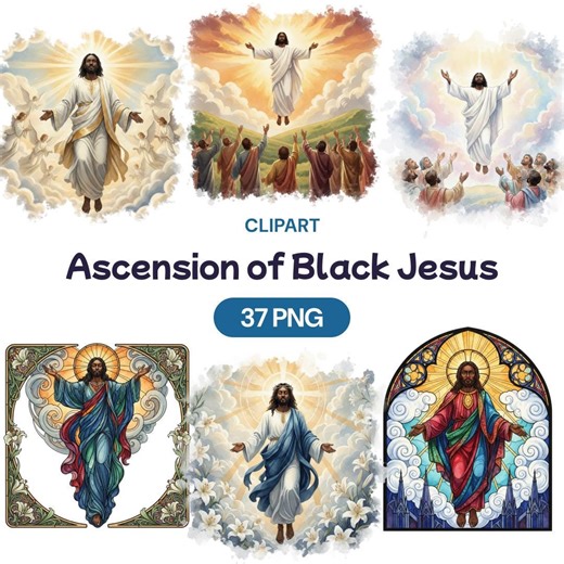 Black Jesus Ascension Clipart, 37 Watercolor African American PNG, Stained Glass, Rising to Heaven, Disciples, Holy Spirit, Church Art - Etsy
