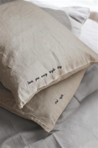 Set of 2 Personalized Linen Pillowcases, Embroidered With Your Text, Romantic Couple Gift, Anniversary, Wedding, Unique Valentines Day Gift - Etsy