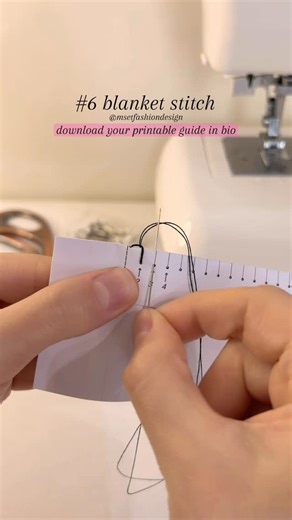 Mset Fashion Design on Instagram: "How to sew #6 blanket stitch- 10 stitches you need to know: Blanket stitch is a decorative and functional hand stitch used to finish raw fabric edges and prevent fraying. It is commonly used on thick fabrics, felt, and blankets, and also as a decorative edge. To sew the blanket stitch, bring the needle through the fabric near the edge, loop the thread behind the needle, and pull the needle up to form a loop along the edge. Repeat evenly across the edge. Downloa