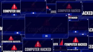Computer Hacked Alert Warning Error Window Pop-up Notification Box On Black Screen