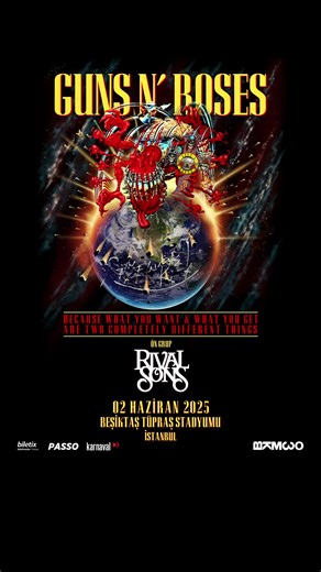 Ready to witness rock legends live in Istanbul? 🔥🎸 Guns N’ Roses hits the stage on June 2 at Beşiktaş Tüpraş Stadium! 🌹 @gunsnroses Don’t miss this epic night — with opening act: Rival Sons @rivalsons 🎟️ Get your tickets now via @biletix & @passo #GunsNRoses #RivalSons #IstanbulConcert | BKM
