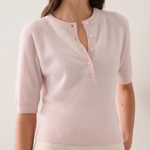 [Hot Item] Autumn, Spring & Summer Fashion Short Sleeve Henley Neck Cropped Cashmere T Shirts