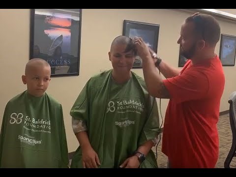 Mother and son shave their heads in support of St. Baldrick’s Foundation!