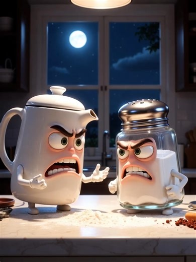 Teapot vs Salt Shaker… this argument gets spicy! 😂🔥 AI-generated kitchen drama continues — now a teapot and a salt dispenser are going at it! 🍵⚡🧂 Follow for more daily AI cartoon reels! #aianimation #funnyvideo #cartoonshorts #kitchencomedy #fyp