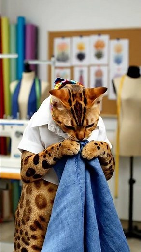An Ocicat is working as a Fashion Designer