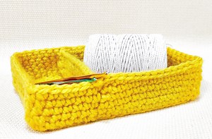 Crochet Rectangle Basket With Dividers Made in Rounds