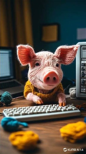 pig typing keyboard made wool yarn