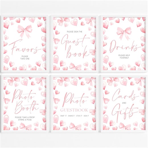 Little Sweetheart 1st Birthday Table Sign Bundle | Valentines Day Birthday Table Sign Set | Pink Red Hearts Girl Birthday Decor Pack | BD31
