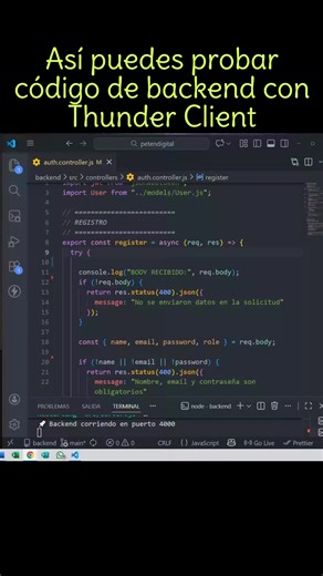 Prueba tu backend de forma rápida usando Thunder Client desde Visual Studio Code | Progamacion web