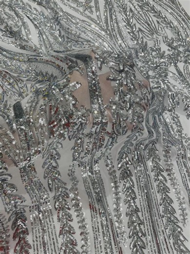 Silver Damask Sequin Fabric, 4-way Stretch Spandex Mesh, Prom Gown by the Yard - Etsy