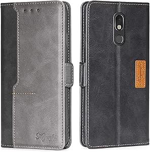for LG Stylo 5 Mobile Phone case, Premium Leather Color Collision flip Wallet Card Holster case for LG stylo 5 Case (Black & Grey)