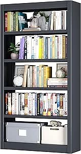 69" Metal Bookcase, 5 Tier Bookshelf with Adjustable Shelves, Heavy-Duty Steel Storage Shelves for Living Room, Home Office, Library, or Bedroom, Black