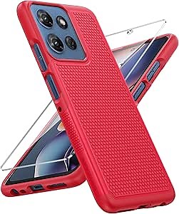 FNTCASE for Moto G 2026/2025 Case: Moto G Play 2026/Moto G Power 2025 Case Dual Layer Military Protective Heavy Duty Cell Phone Cover with Screen Protector Shockproof Rugged Non Slip Textured (Red)