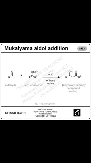 The Mukaiyama aldol reaction forges carbon–carbon bonds by uniting a silyl enol ether with an aldehyde or ketone under the influence of a Lewis acid. Introduced by Teruaki Mukaiyama in the 1970s, it revolutionized the aldol reaction by opening the door to mild and highly selective conditions. Learn. Review. Repeat.