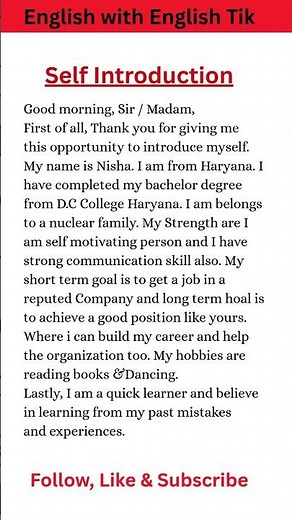 Self Introduction in English | introduce yourself in english #shorts #trending