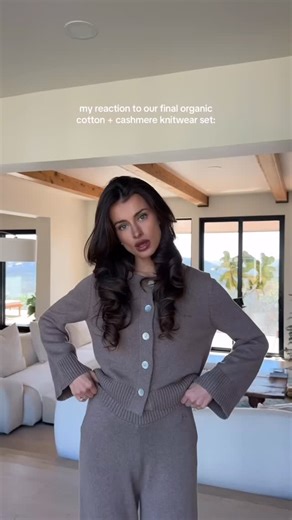 Katherine Sara on Instagram: "Launching Feb 10 at 11am CT. For early access, enter your phone number on our site and you’ll get a code on Feb 10. This reaction is real. After months of sampling, tweaking, rejecting, and starting over, this is our final organic cotton knitwear set. We chose a 95% organic cotton, 5% cashmere blend very deliberately. I wanted something breathable, skin-considerate, and wearable day to night without overheating or feeling synthetic. Organic cotton does the heavy lif