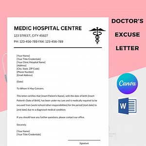 Editable Doctor Excuse Letter Template (digital Download) - Etsy