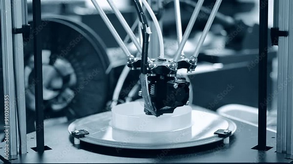 3D printer working. Fused deposition modeling, FDM. 3D printer printing an object from plastic. Automatic three dimensional 3d printer performs plastic. Progressive additive technology for 3d printing