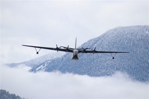 Philippine Mars water bomber departs snow-covered Vancouver Island for the final time